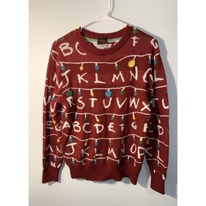 STRANGER THINGS Adult Netflix Ugly Sweater Light Up Red Alphabet Series Size M